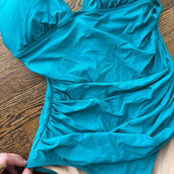 J. Crew Turquoise Ruched One-Piece Swimsuit Size 6 - Picture 5 of 12